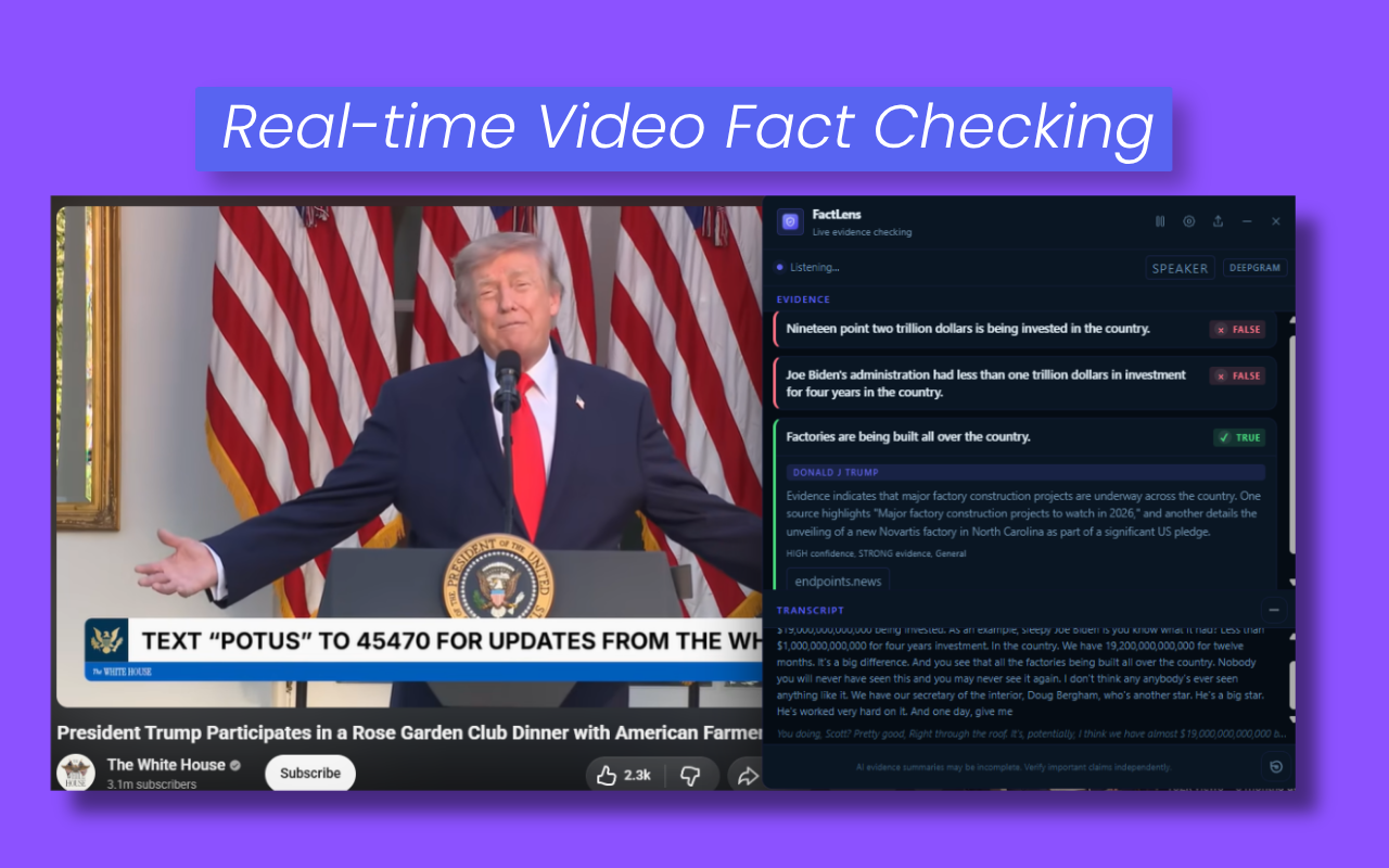 FactLens real-time video fact checking preview
